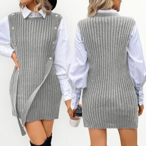 SHEIN Gray Ribbed Sweater Dress
